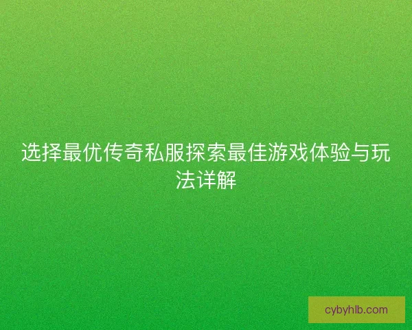 选择最优传奇私服探索最佳游戏体验与玩法详解